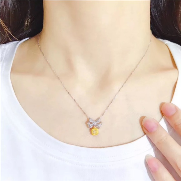 Restocked NEW 14k Citrine Yellow Bow Necklace - Picture 3 of 4